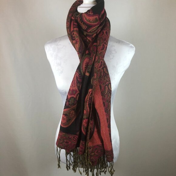 🌹 Vintage Pashmina & Silk Paisley Wrap — Reversible, Luxe, Boho Elegance - Picture 11 of 16